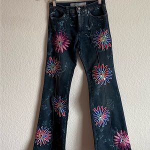 Versace Jeans Couture Flared Low Rise Jeans with Flower Sequins